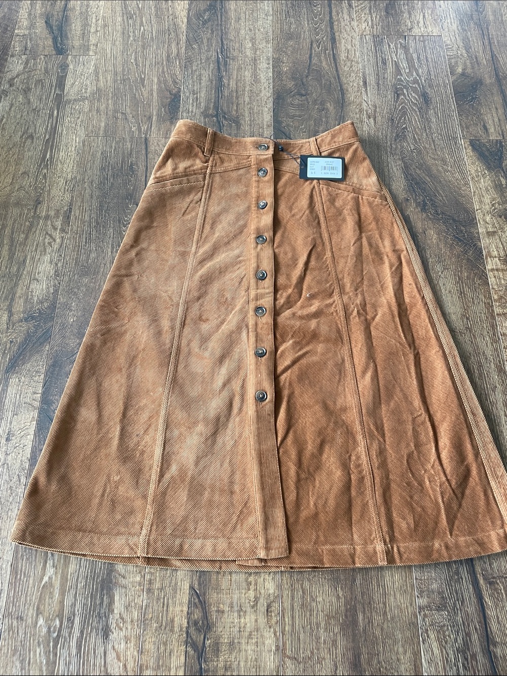 NWT PAIGE Jahn Courduroy A-Line Midi-Skirt in cognac size 6